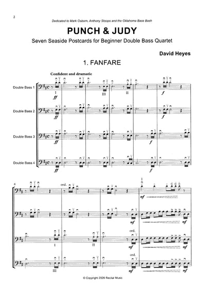 David Heyes: Punch & Judy: Seven Seaside Postcards for beginner double bass quartet