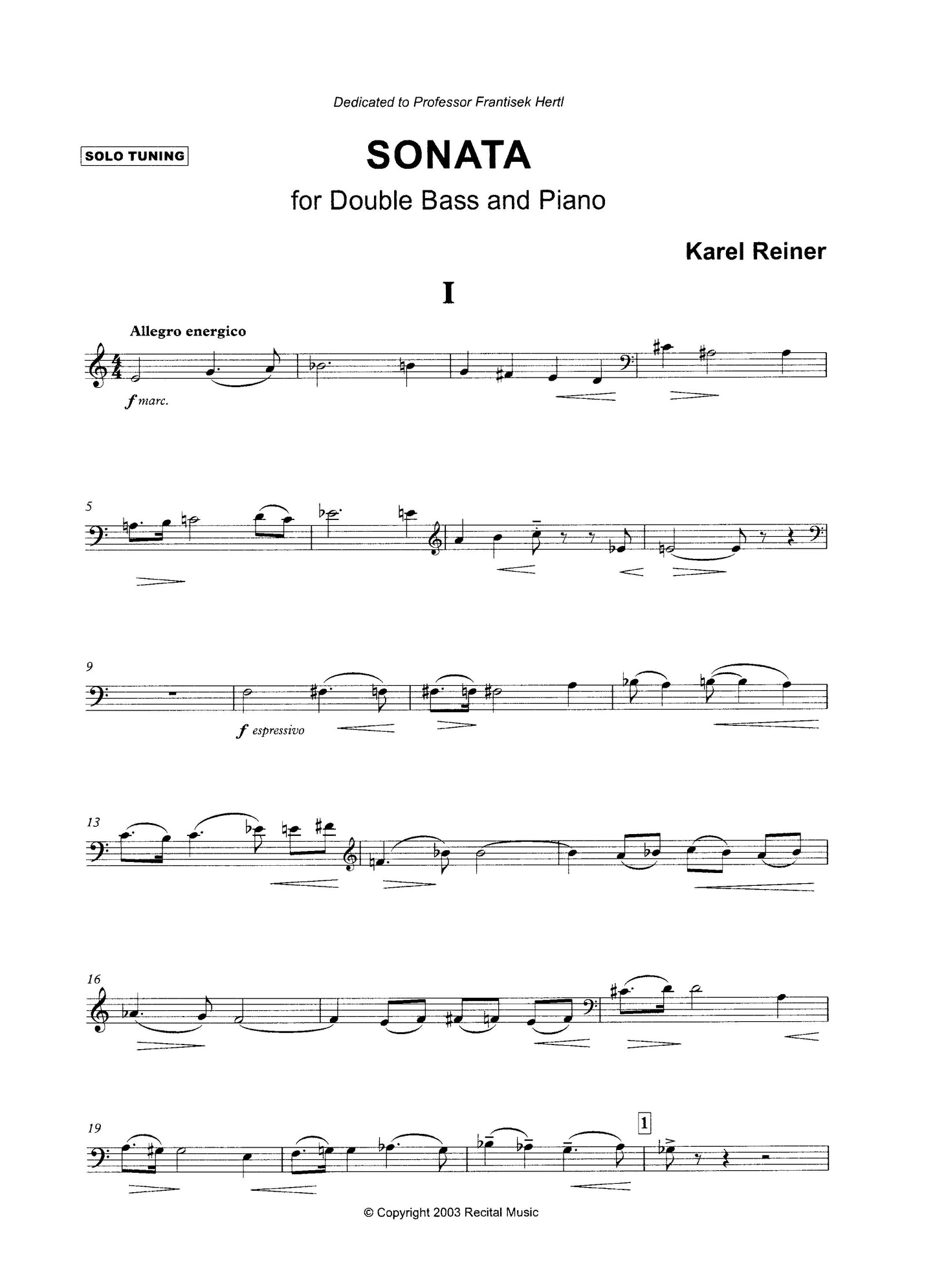 Karel Reiner: Sonata for double bass & piano