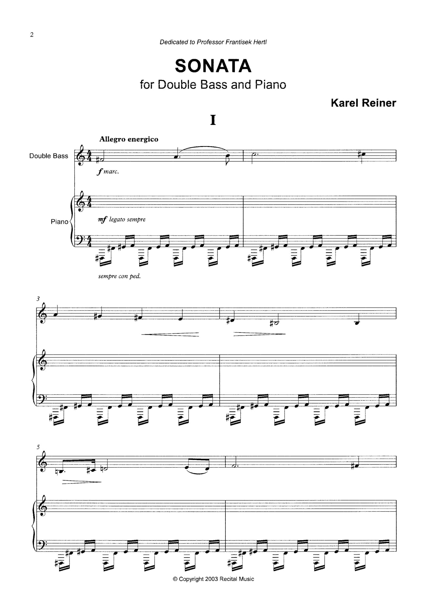 Karel Reiner: Sonata for double bass & piano