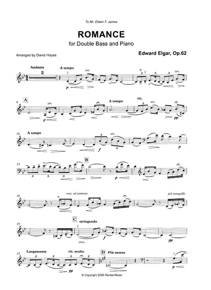 Edward Elgar: Romance Op.62 for double bass and piano (arr. Heyes)