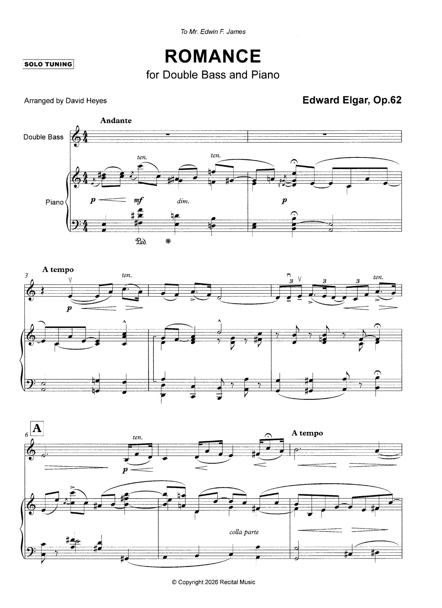 Edward Elgar: Romance Op.62 for double bass and piano (arr. Heyes)