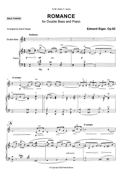 Edward Elgar: Romance Op.62 for double bass and piano (arr. Heyes)