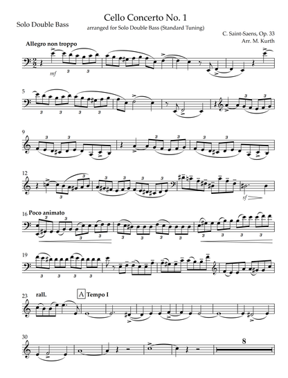 Saint Saens: Cello Concerto No. 1 arranged for solo double bass