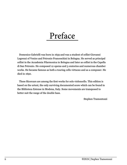 Domenico Gabrielli: 7 Ricercari for solo double bass (Tramontozzi)