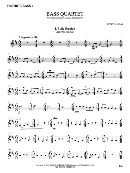 Sidney King: Five Miniatures for double bass quartet