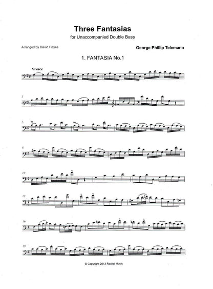 G.P. Telemann: Three Fantasias for unaccompanied double bass (arr. David Heyes)