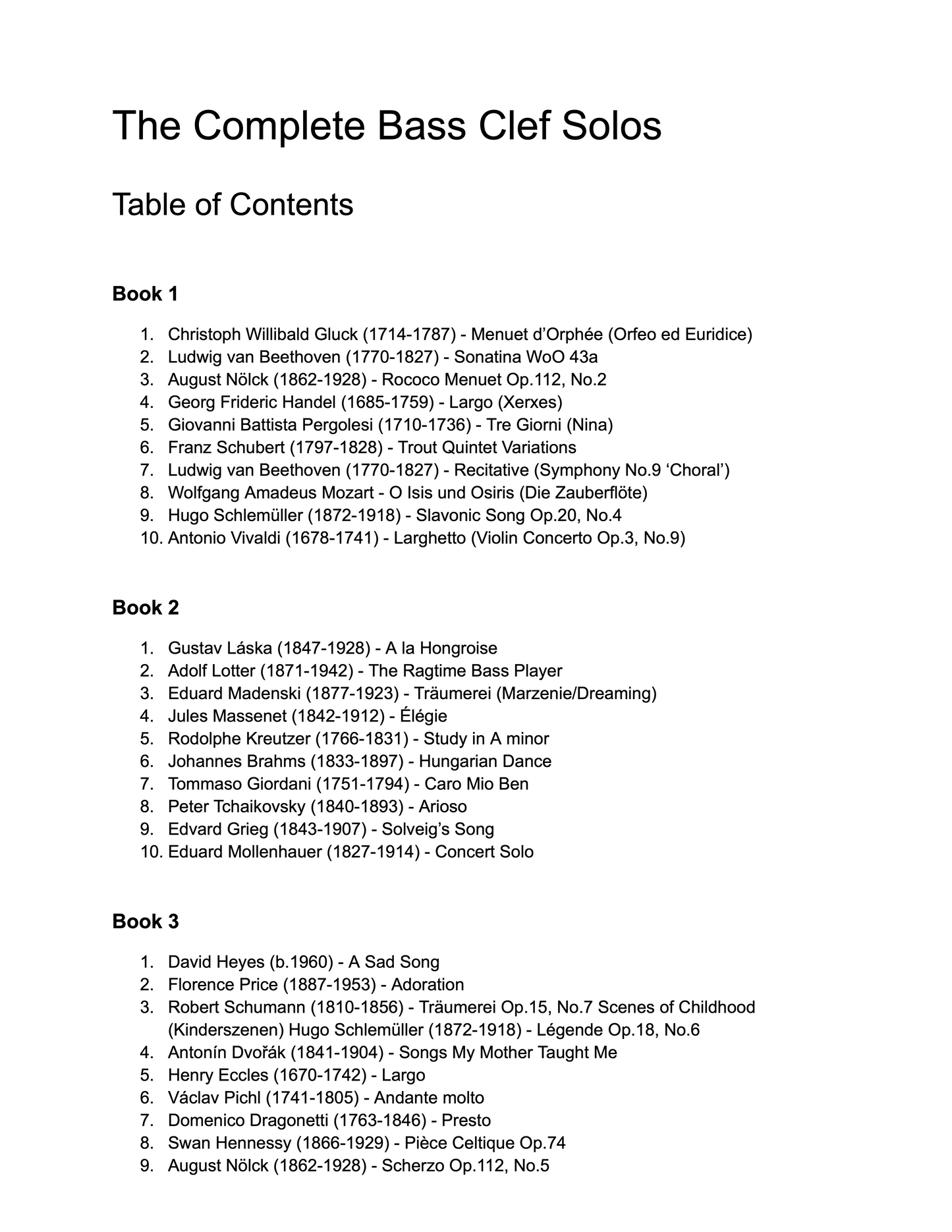 The Complete Bass Clef Solos for double bass & piano (ed. David Heyes)