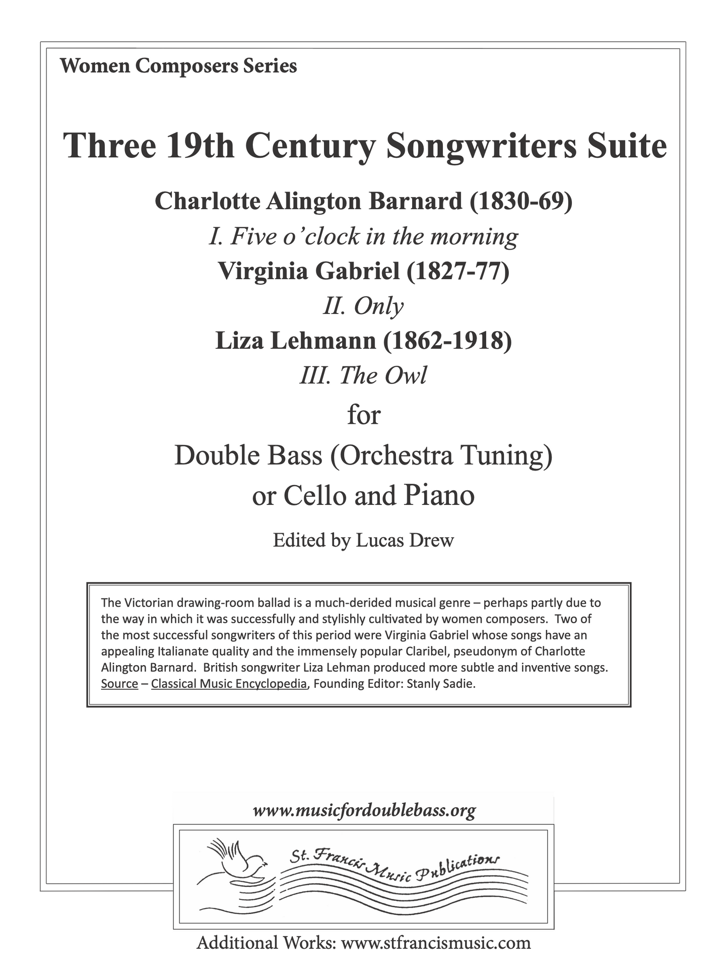 Three 19th Century Songwriters Suite for double bass and piano (ed. Lucas Drew)