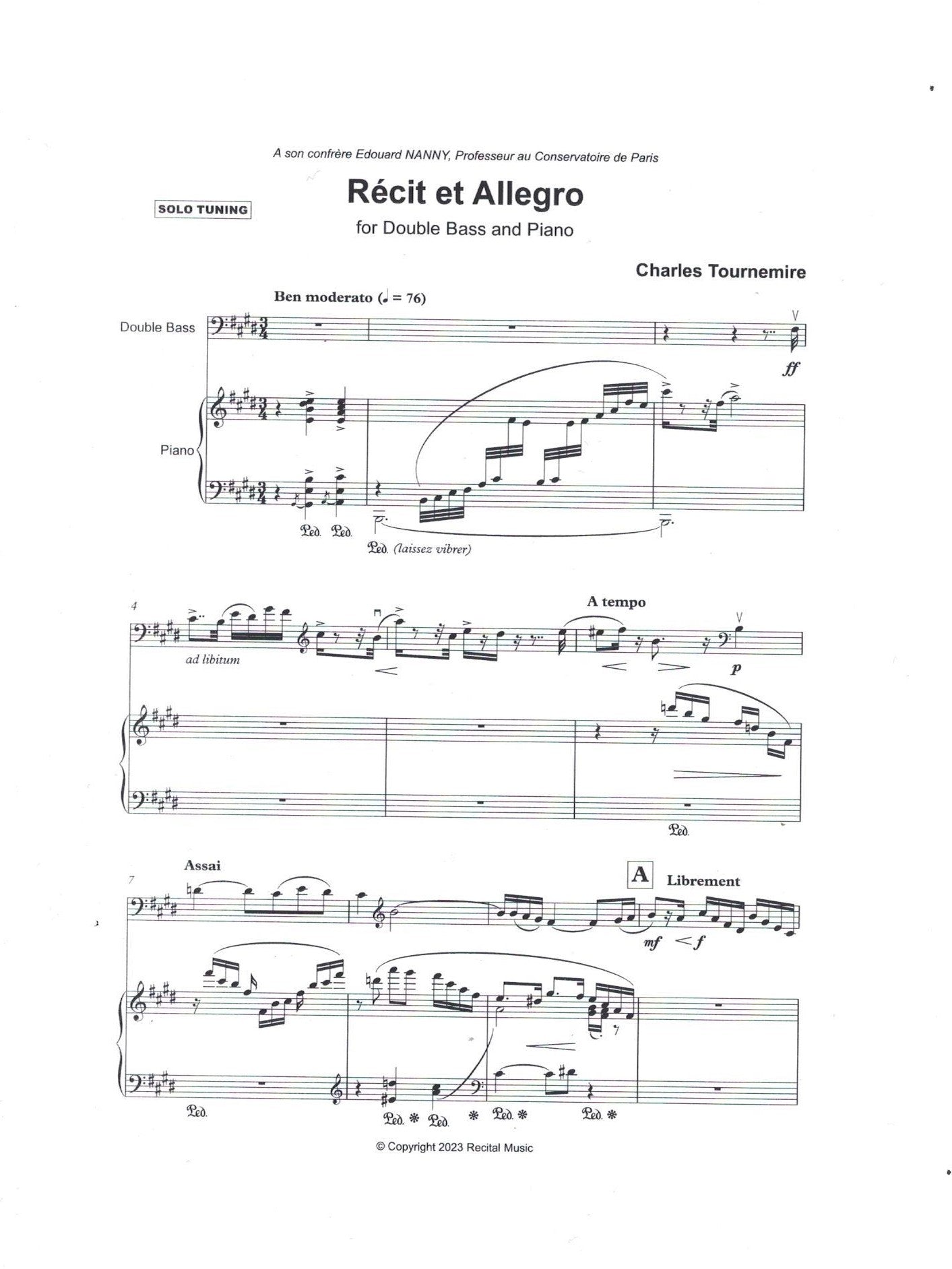 Charles Tournemire: Récit et Allegro for double bass & piano