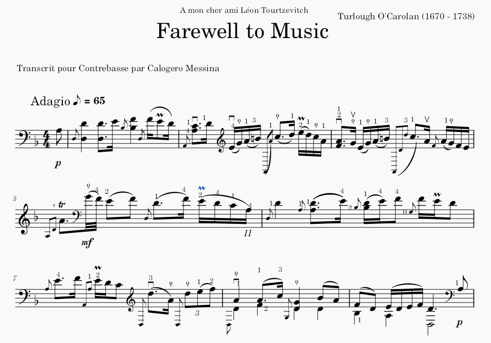 Reflections on O'Carolan's Farewell to Music transcribed for solo double bass