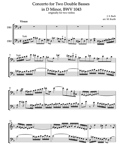 J.S. Bach: Double Concerto in D Minor, BWV 1043 for 2 double basses and piano (originally for two violins)