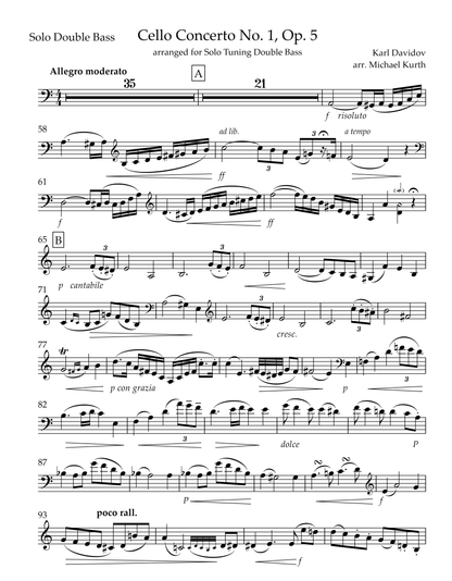 Karl Davidov: Cello Concerto No. 1 in B Minor, Op. 5 for double bass & piano (arr. Kurth)