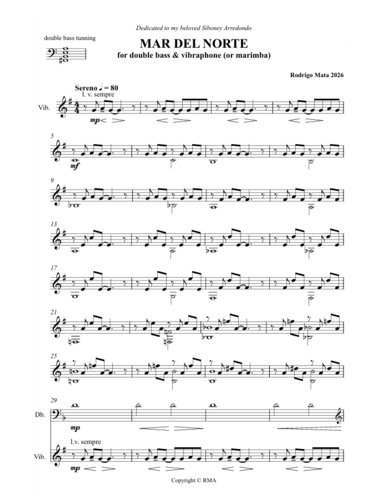 Rodrigo Mata: MAR DEL NORTE for double bass & vibraphone