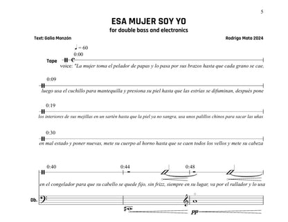 Rodrigo Mata: ESA MUJER SOY YO for double bass and electronics