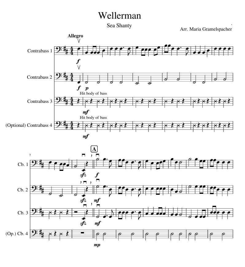 Wellerman: New Zealand Sea Shanty for double bass ensemble (arr. Maria Gramelspacher)