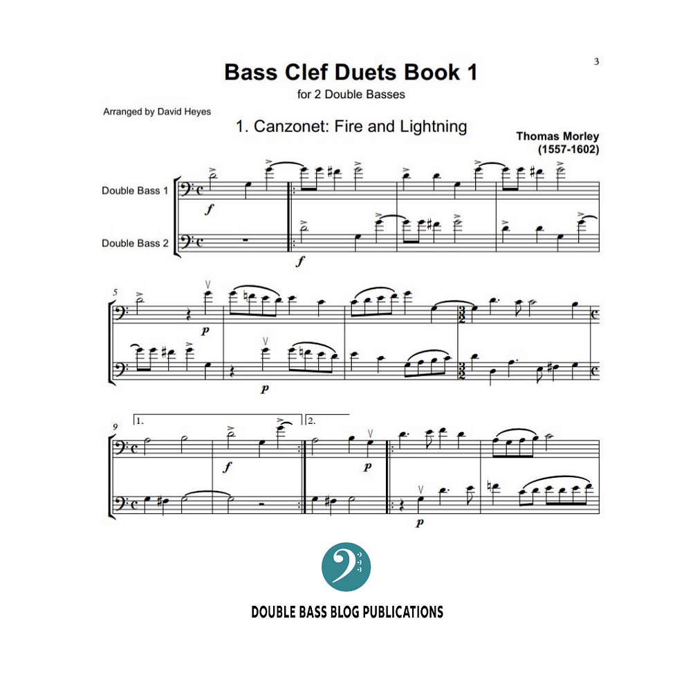 Bass Clef Duets Book 1 for 2 double basses edited and arranged by David  Heyes