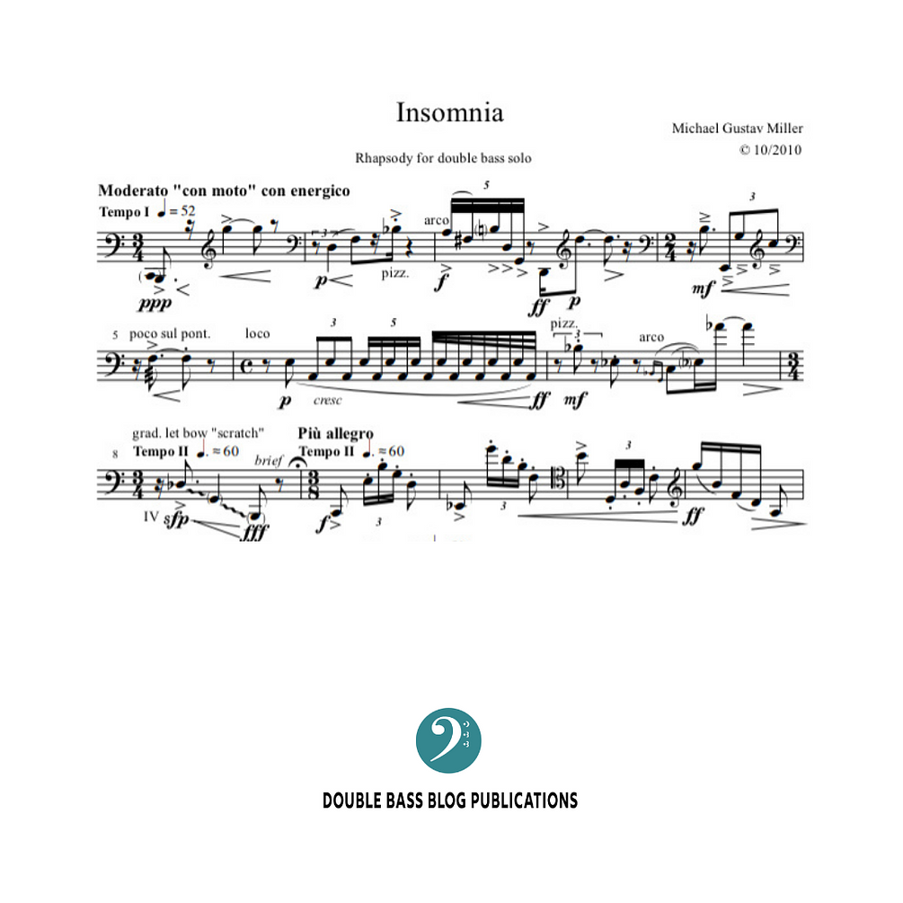 Michael G. Miller: 'Insomnia' for solo double bass