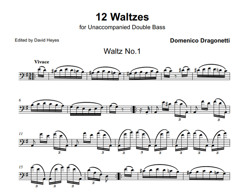 Domenico Dragonetti: 12 Waltzes for unaccompanied double bass (edited by David Heyes)