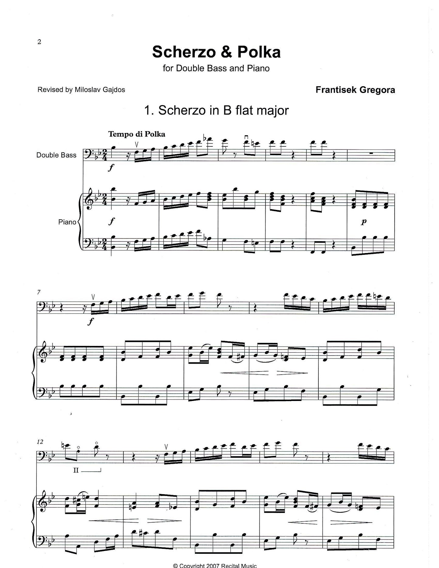 František Gregora: Scherzo in B flat major & Polka for double bass & piano (ed. by Gajdoš)