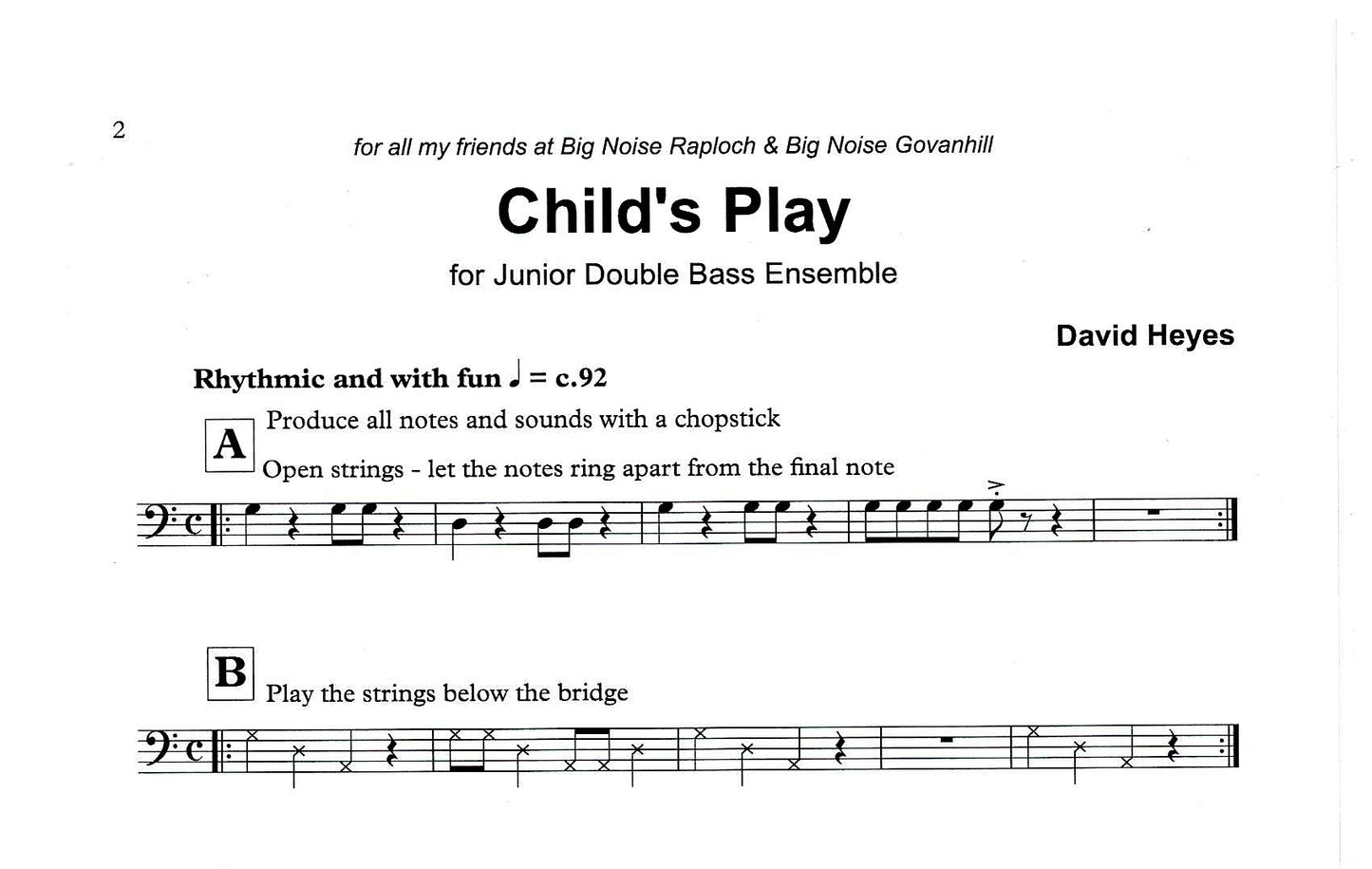 David Heyes: Child's Play for Junior Double Bass Ensemble (any number of players)