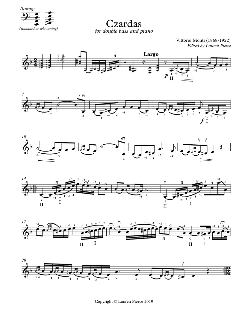 Monti: Czardas for double bass and guitar (arr. by Lauren Pierce)