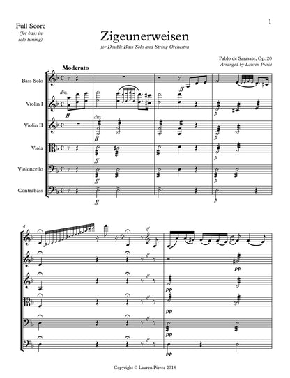Sarasate: Zigeunerweisen for Double Bass and String Orchestra (arr. by Lauren Pierce)