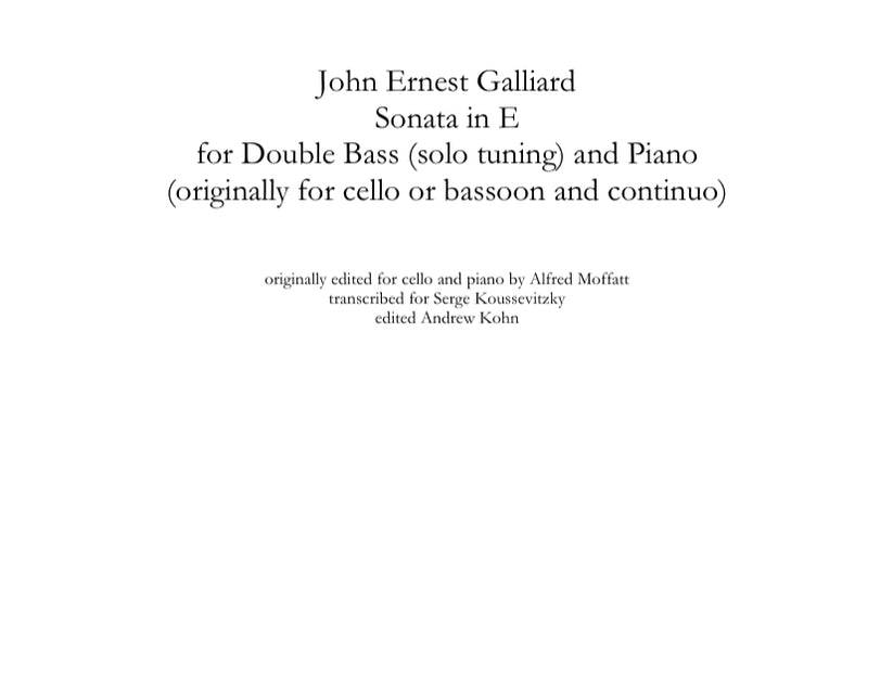 John Ernest Galliard Sonata in E for Bass (solo tuning) and Piano (ed