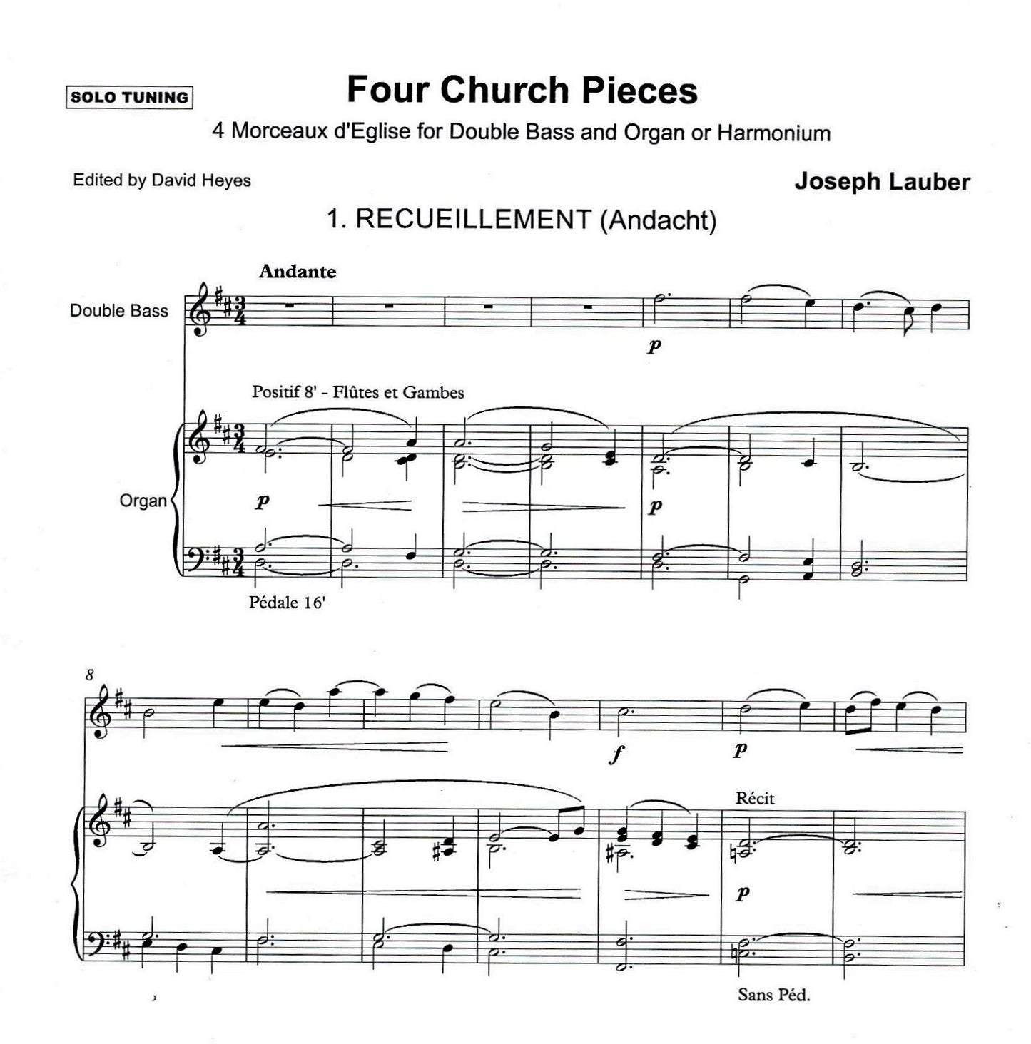 Jospeh Lauber: Four Church Pieces for double bass & organ (harmonium or piano)
