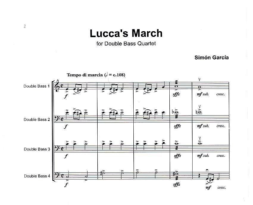 Simón García: Lucca's March for double bass quartet