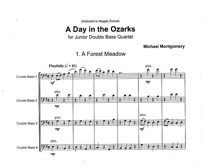 Michael Montgomery: A Day in the Ozarks for Junior Double Bass Quartet
