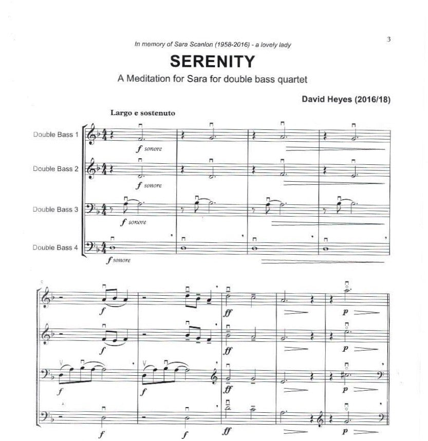 David Heyes - Serenity: a Meditation for Sara for double bass quartet