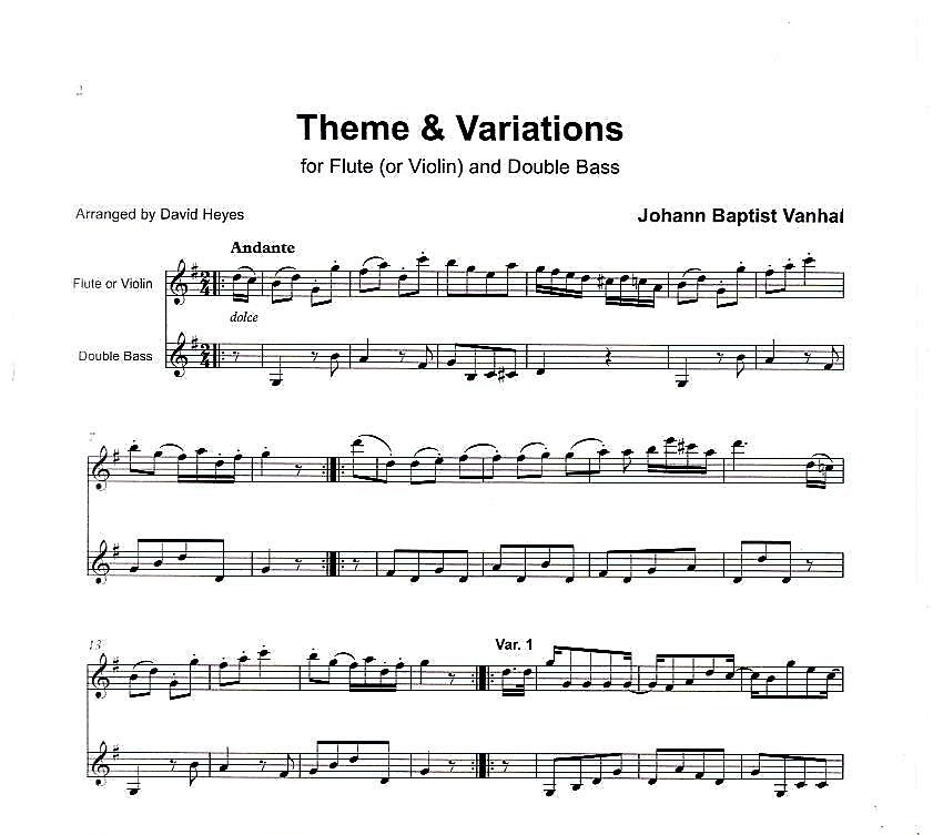 Vanhal: Theme & Variations for Flute (or Violin) & Double Bass (arr. David Heyes)