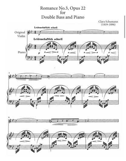 Clara Schumann: Romance No. 3 from Three Romances, Op. 22 for double bass and piano (edited by Lucas Drew)