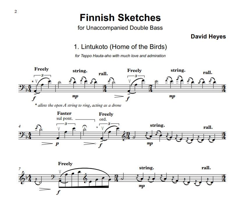 David Heyes: Finnish Sketches for unaccompanied double bass