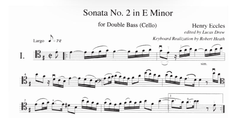 Eccles: Sonata No. 2 in E minor for double bass and piano (edited by Lucas Drew)