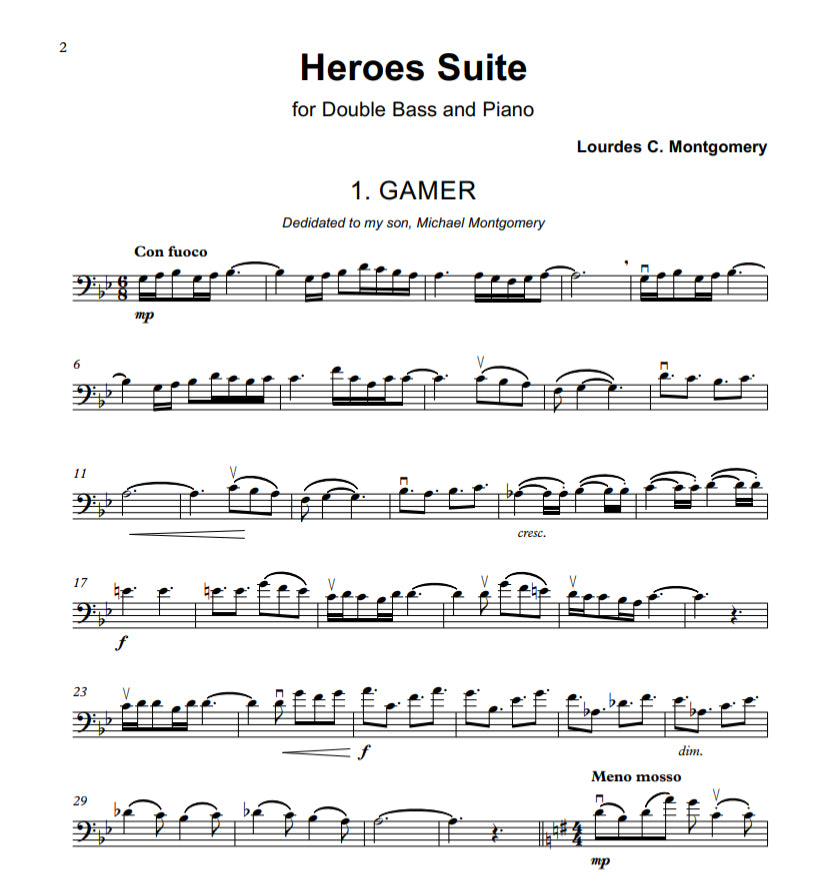 Lourdes Montgomery: Heroes Suite for double bass & piano