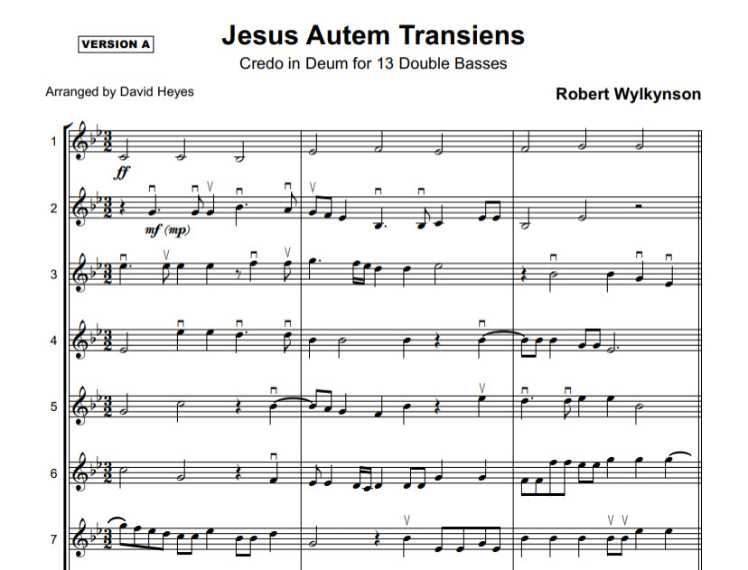 Robert Wylkynson: Jesus Autem Transiens for 13 double basses (arranged by David Heyes)