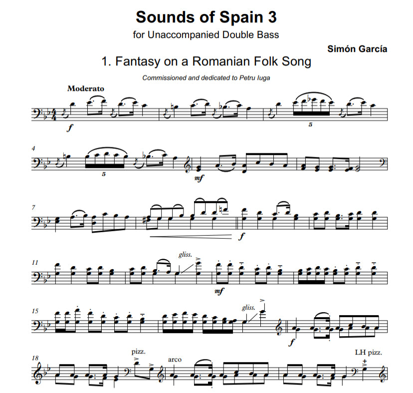 Simón García: Sounds of Spain 3 for unaccompanied double bass