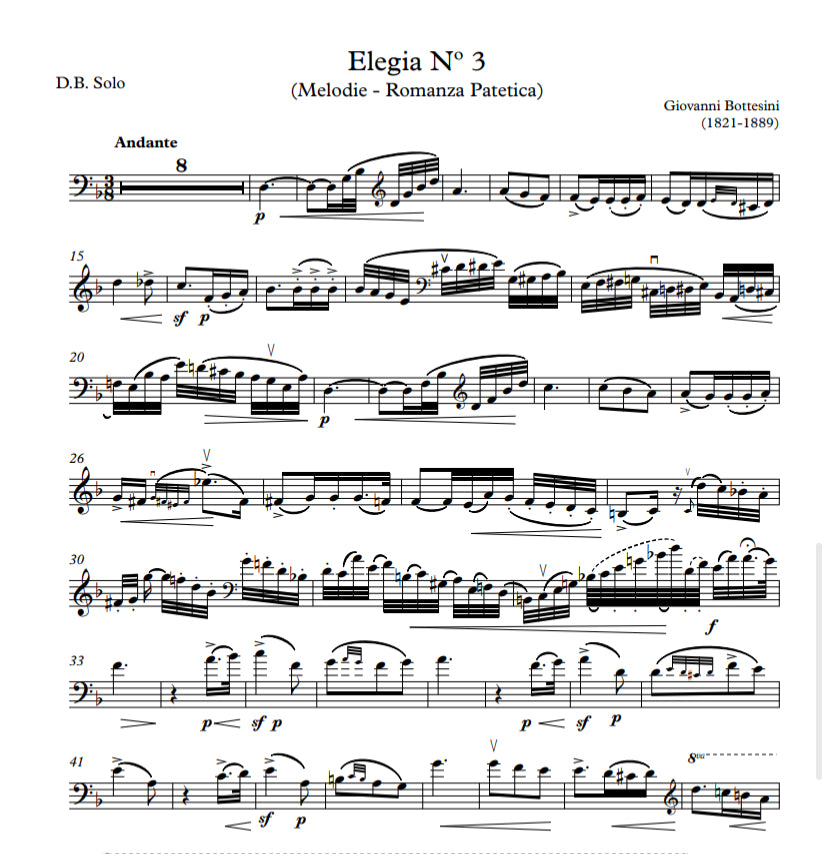 Bottesini: Elegia No. 3 (Romanza Patetica - Melodie in E) for double bass and string quintet or string orchestra (Soteldo)