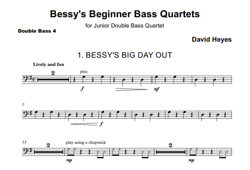 David Heyes: Bessy's Beginner Bass Quartets for junior double bass quartet