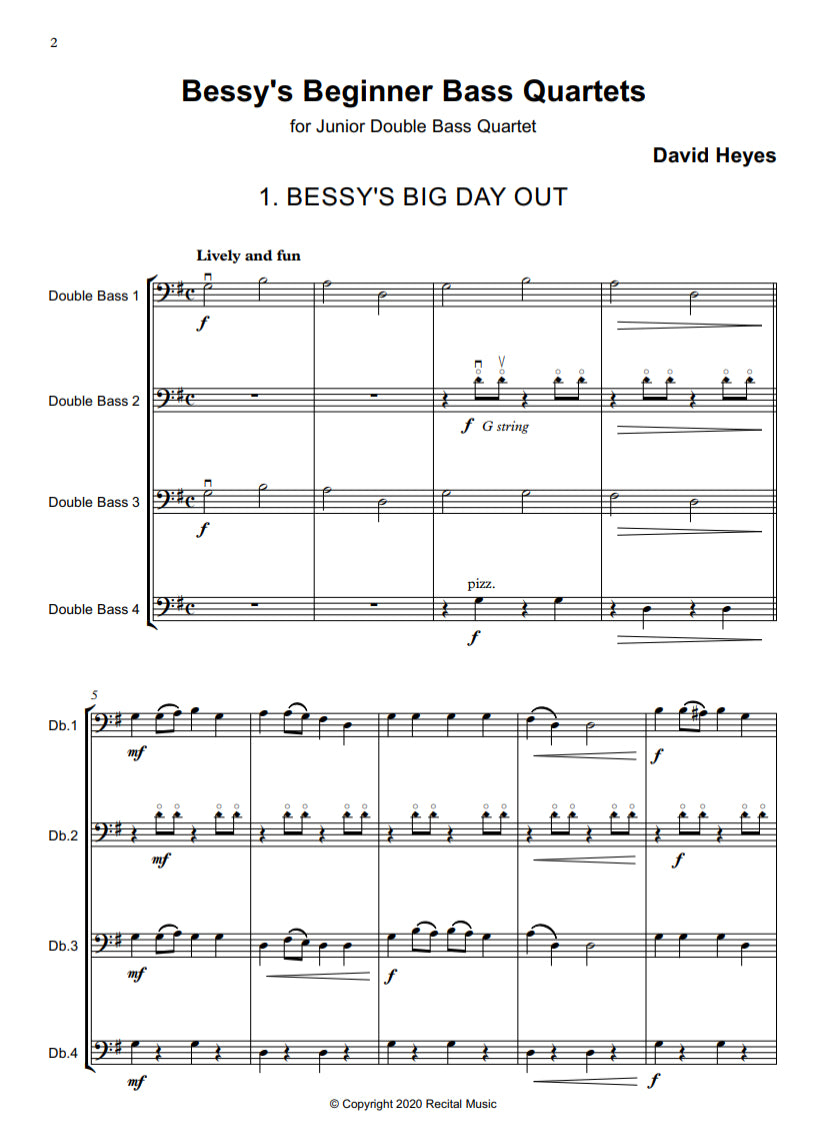 David Heyes: Bessy's Beginner Bass Quartets for junior double bass quartet