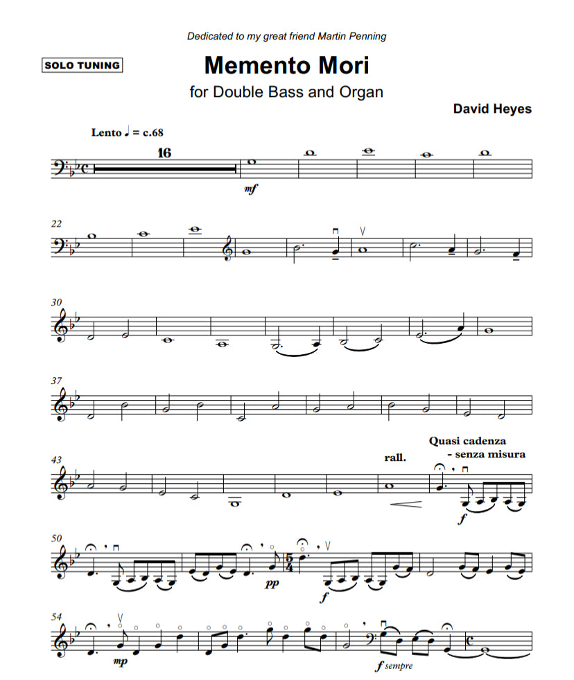 David Heyes: Memento Mori for double bass & organ or piano