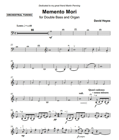 David Heyes: Memento Mori for double bass & organ or piano