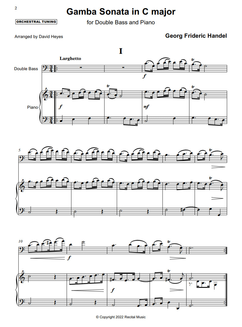 G.F. Handel: Gamba Sonata for double bass & piano (arranged by David Heyes)
