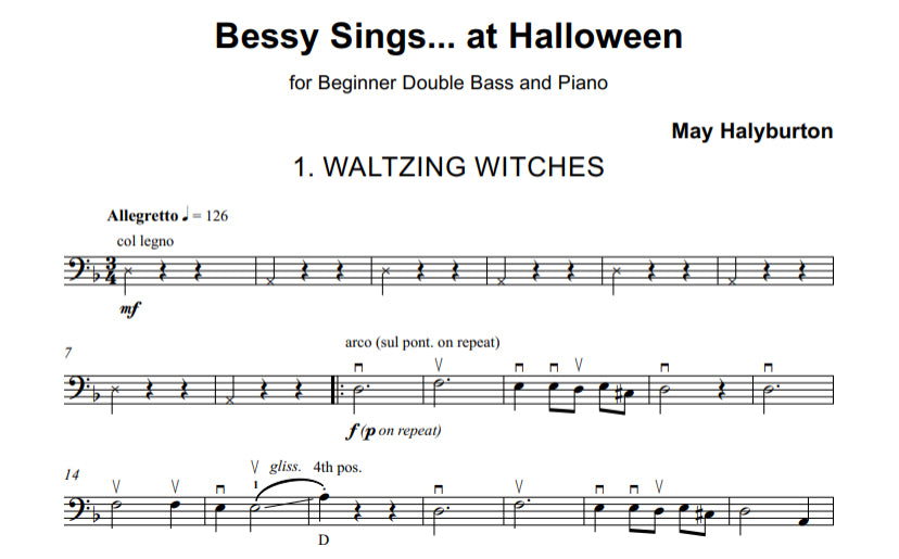 May Halyburton: Bessy Sings ...at Halloween for beginner double bass & piano