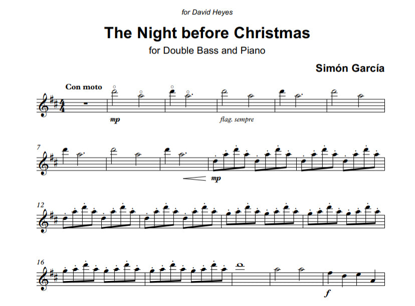 Simón García: The Night before Christmas for double bass & piano