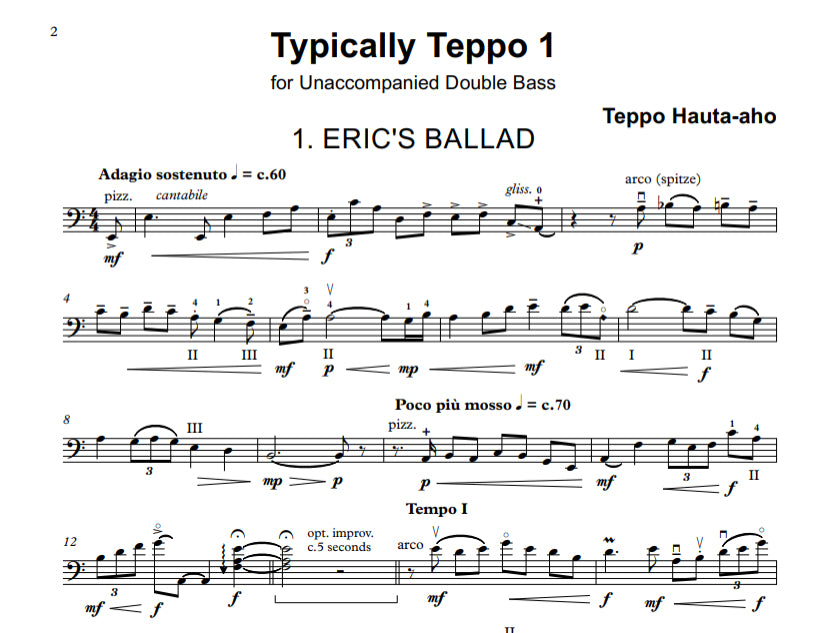 Teppo Hauta-aho: Typically Teppo Book 1 for unaccompanied double bass