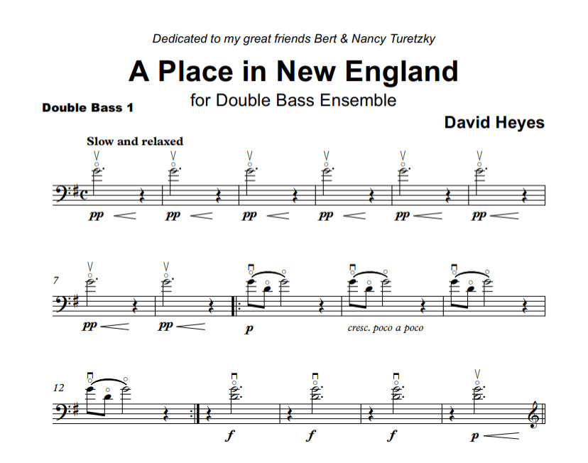 David Heyes: A Place in New England for double bass sextet