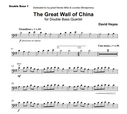 David Heyes: The Great Wall of China for beginner-intermediate double bass quartet