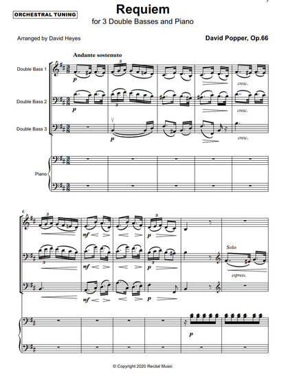 David Popper: Requiem Op.66 for 3 double basses and piano (arranged by David Heyes)